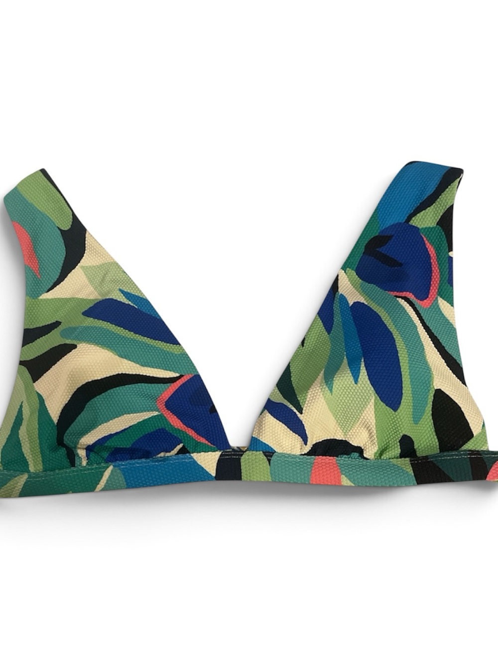 NWT Shade & Shore Tropical Leaf Print Triangle Bikini Top in Green, Blue & Coral